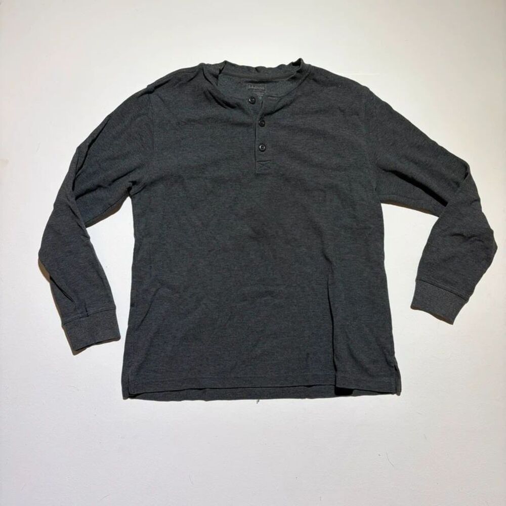 Grey L L Bean Henley Shirt Long Sleeve
